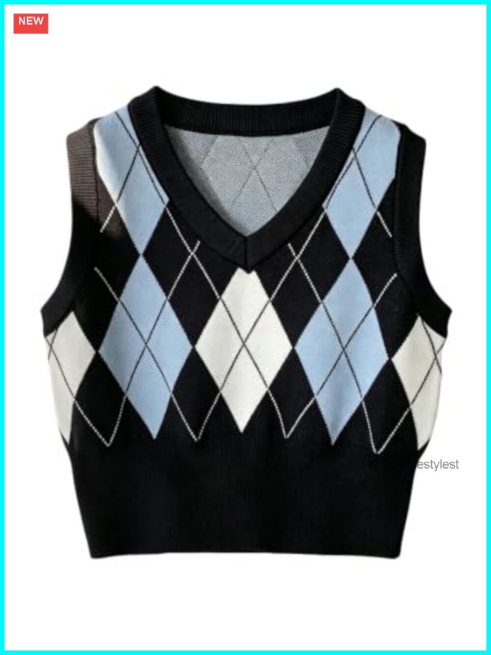 Verdusa Plaid Argyle V Neck Sweater Vest Sleeveless Knit Crop Top